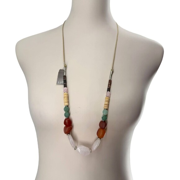 J. Jill Beaded Necklace Island Delight Red Agate Pink Rose Quartz Adjustable NWT - Picture 10 of 11